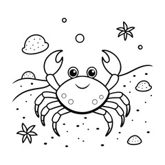 Cute Cartoon Crab Illustration for Kids Coloring Activities or Designs