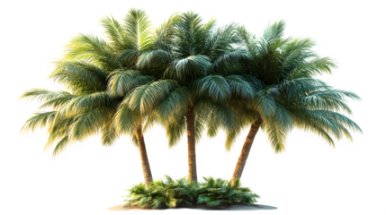 Palm tree with long fronds, high-quality and detailed, isolated on white background