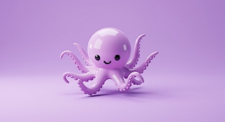 Fototapeta premium Purple Octopus Cartoon 3d Render