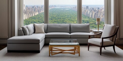 Modern Living Room with Scenic View over Central Park in New York