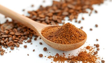 ground coffee in a wooden spoon