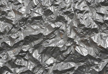 Wrinkled silver foil, metallic texture, crumpled surface, sparkly, wrinkles, pattern