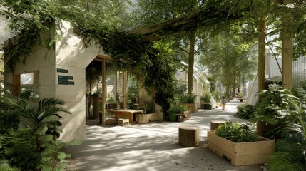 A compost facility turned community garden, where lush green plants grow from once-wasted organic matter.