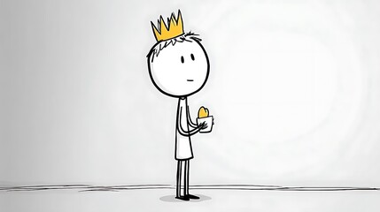 Crowned Figure Holding Small Object Line Drawing