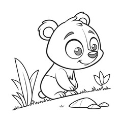 Adorable Cartoon Bear in a Forest Coloring Page Illustration
