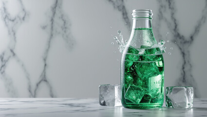 Refreshing Green Soda with Ice Cubes