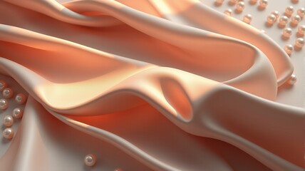 Elegant Peach Silk Fabric with Luminous Pearls for Fashion Design