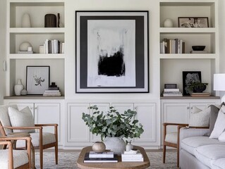 Modern Living Room with Elegant Decor and Minimalist Artwork