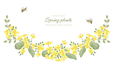 菜の花とミツバチのフレーム（aiデータはミツバチの配置の編集可能）