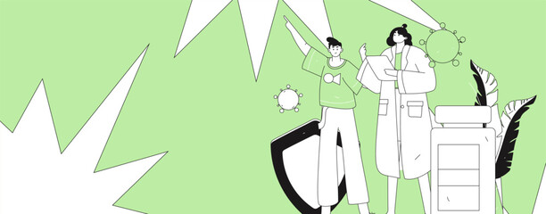 Medical characters fighting the epidemic flat vector concept operation hand drawn illustration
