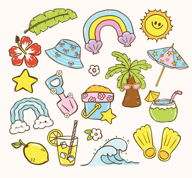 Groovy Summer Seamless Pattern Playful Summer Wear wallpaper, Cute Pastel Beach Essentials Art