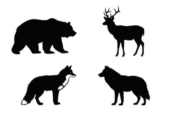 Obraz premium Wildlife Silhouette Collection Bear, Deer, Fox, and Wolf Illustrations