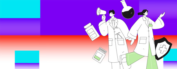 Medical characters fighting the epidemic flat vector concept operation hand drawn illustration
