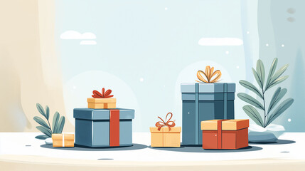 Abstract Winter Gifts with Snowfall