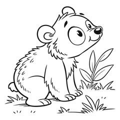 Adorable Cartoon Bear in a Forest Coloring Page Illustration