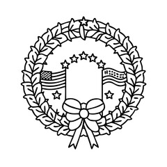 american flag wreath icon, american flag wreath line art - simple line art of american flag wreath, perfect for american flag wreath logos and icons