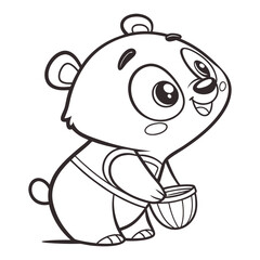 Adorable Cartoon Bear in a Forest Coloring Page Illustration