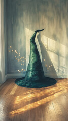 Black Witch Hat with Fairy Lights Shadow