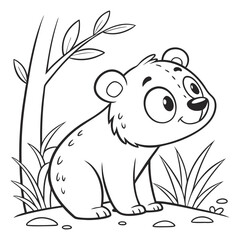 Adorable Cartoon Bear in a Forest Coloring Page Illustration
