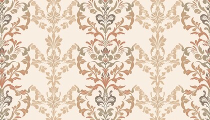 Obraz premium Elegant damask wallpaper, symmetrical floral pattern in muted pastel hues, soft, decor