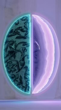 Abstract ecological half-circle artwork, symbolizing balance, sustainability, and harmony in nature