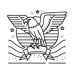 bald eagle with flag background icon, bald eagle with flag background line art - simple line art of bald eagle with flag background, perfect for bald eagle with flag background logos and icons