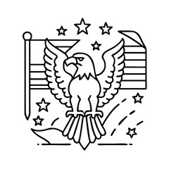 bald eagle with flag background icon, bald eagle with flag background line art - simple line art of bald eagle with flag background, perfect for bald eagle with flag background logos and icons
