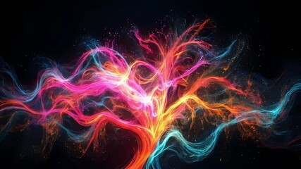 glowing rainbow abstract tree with colorful energy branches on black background - Powered by Adobe