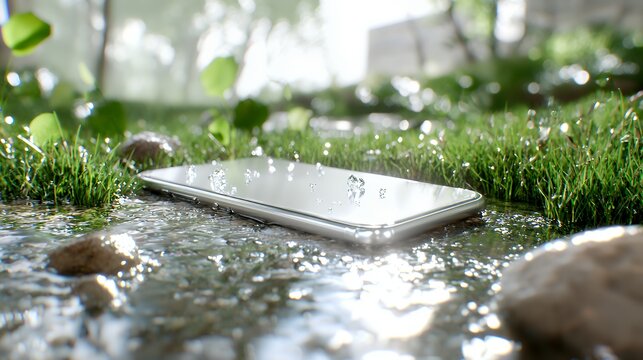 Waterproof smartphone in a stream water resistant tech