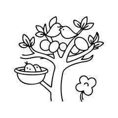 bird nest in a tree icon, bird nest in a tree line art - simple line art of bird nest in a tree, perfect for bird nest in a tree logos and icons