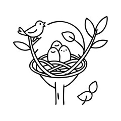 bird nest in a tree icon, bird nest in a tree line art - simple line art of bird nest in a tree, perfect for bird nest in a tree logos and icons