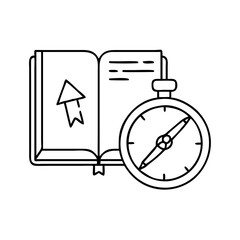 book and compass icon, book and compass line art - simple line art of book and compass, perfect for book and compass logos and icons