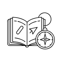 book and compass icon, book and compass line art - simple line art of book and compass, perfect for book and compass logos and icons