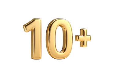 3D golden number 10+ with a plus symbol, transparent background.png