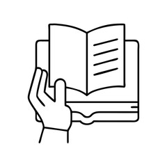 book in hand icon, book in hand line art - simple line art of book in hand, perfect for book in hand logos and icons