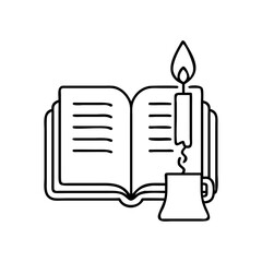 book with a candle beside icon, book with a candle beside line art - simple line art of book with a candle beside, perfect for book with a candle beside logos and icons