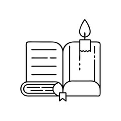 book with a candle beside icon, book with a candle beside line art - simple line art of book with a candle beside, perfect for book with a candle beside logos and icons