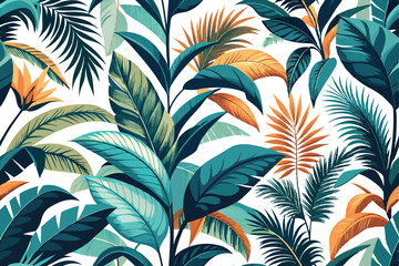 Tropical Hawaiian palm leaves floral seamless pattern on Transparent Background