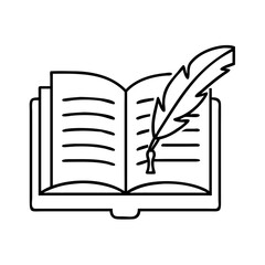 book with feather pen icon, book with feather pen line art - simple line art of book with feather pen, perfect for book with feather pen logos and icons