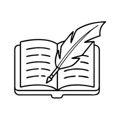 book with feather pen icon, book with feather pen line art - simple line art of book with feather pen, perfect for book with feather pen logos and icons