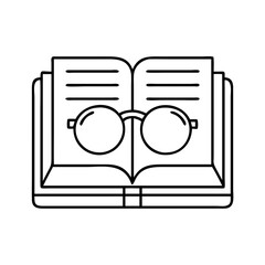 book with glasses icon, book with glasses line art - simple line art of book with glasses, perfect for book with glasses logos and icons
