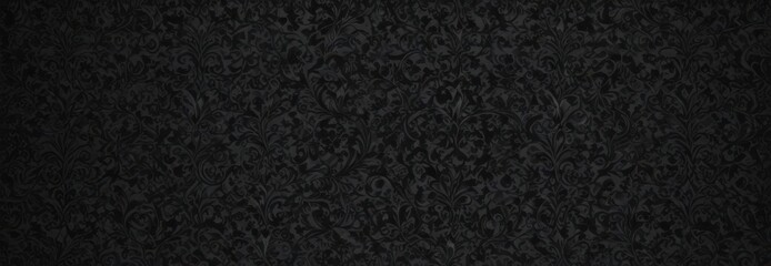 Fototapeta premium Black gothic damask wallpaper; swirling vines & intricate floral details create a seamless design , shadow, repeat