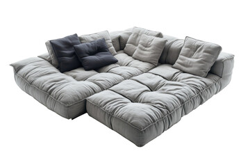 Obraz premium Luxurious modular sofa design light grey linen fabric comfy cushions modern sectional isolated on transparent background