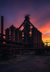 Silhouette of Industrial Complex at Sunset