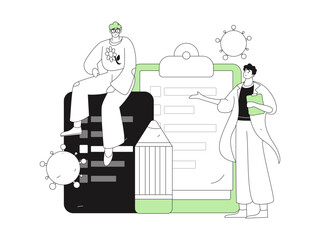 Medical characters fighting the epidemic flat vector concept operation hand drawn illustration
