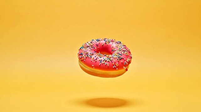 video of donut spinning in yellow studio background 