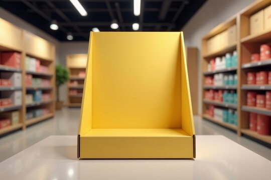 Empty cardboard POS display design template for product showcase, retail, design, retail