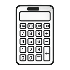 A simple, black and white calculator design featuring large buttons and a clear display, suitable for educational or office use , isolated on white or transparent png