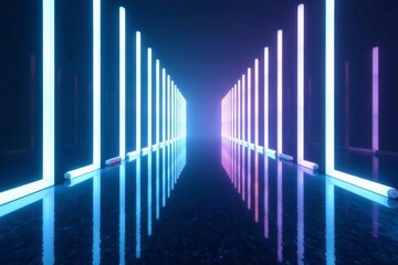 Endless white neon lights creating mesmerizing mirror effect, minimalistic background, neon lights, infinity