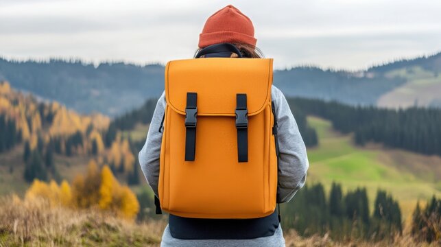 Travel and adventure concept, hiking in nature with a backpack, scenic landscape, no text or branding